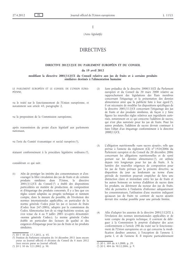 Directive europenne sur les jus de fruit
