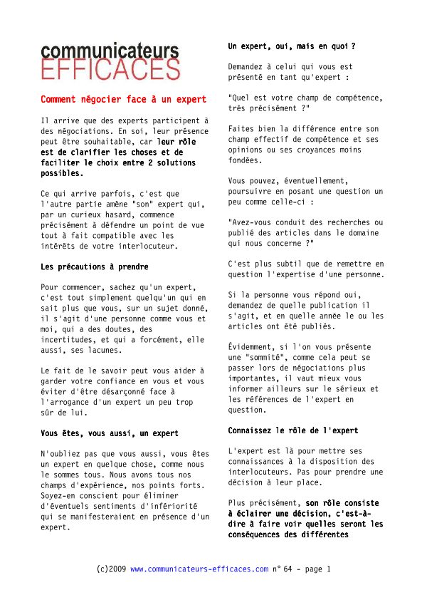 Comment négocier face à un expert