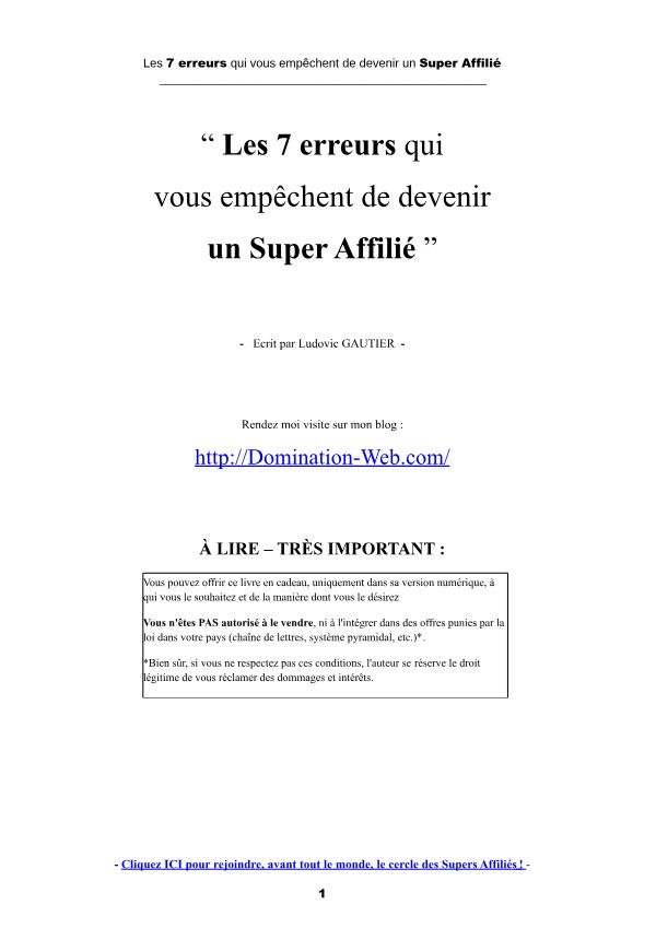 7 secrets de la super affiliation