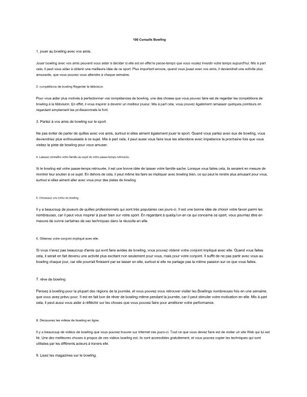 100 Conseils pour jouer au Bowling