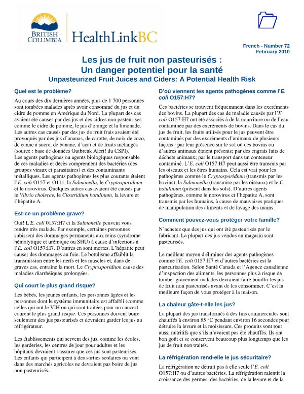 Les dangers du Jus de fruits non pasteurisés 2