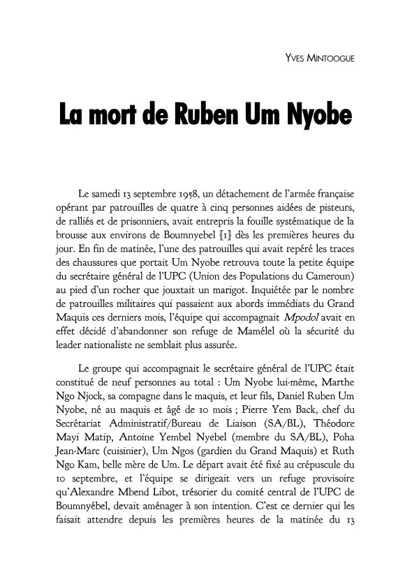 La mort de ruben um nyobe