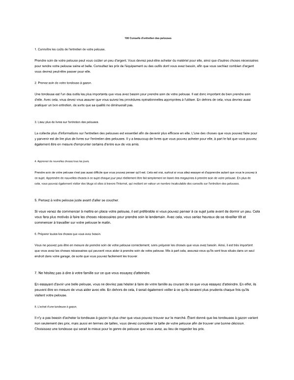 100 Conseils d'entretien des pelouses