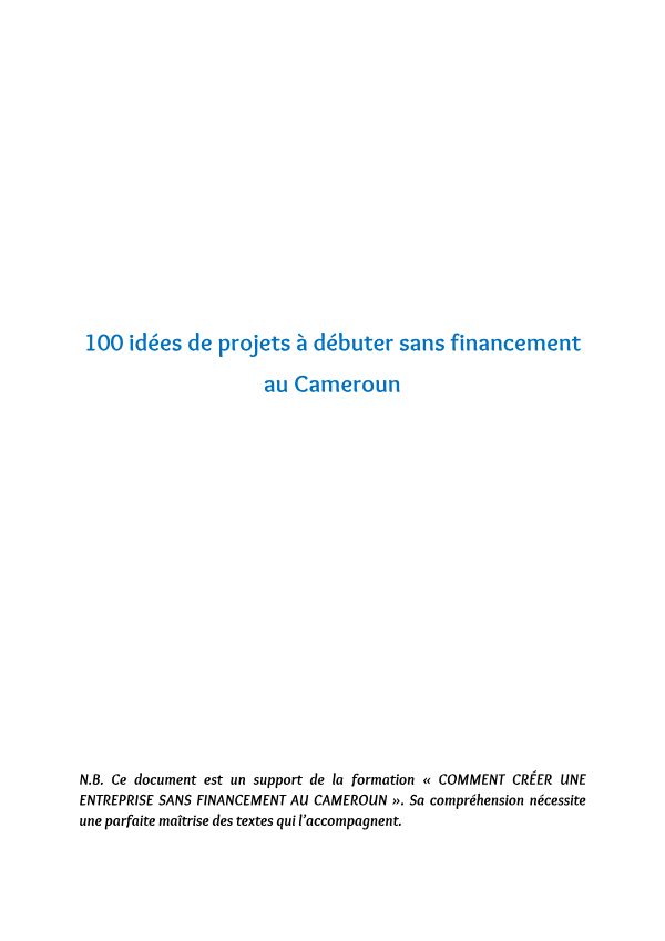 100 idées de Projets à débuter sans Financement