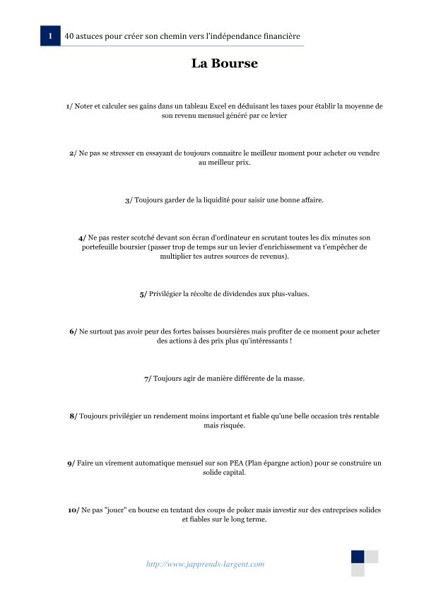 40 astuces pour créer son chemin vers l'indépendance financière